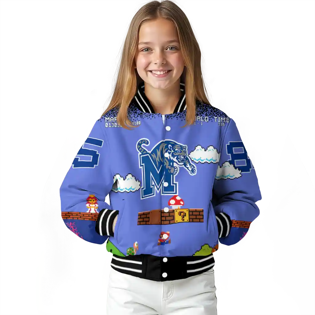 custom memphis tigers mario blocks blue black varsity jacket top rated custom memphis tigers mario blocks blue black varsity jacket top rated