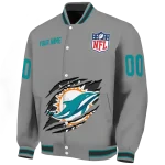 custom miami dolphins claw marking grey varsity jacket best selling