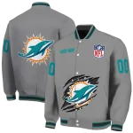 custom miami dolphins claw marking grey varsity jacket best selling