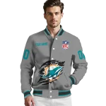 custom miami dolphins claw marking grey varsity jacket best selling