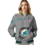 custom miami dolphins claw marking grey varsity jacket best selling