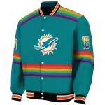 custom miami dolphins rainbow jersey number aqua varsity jacket best selling