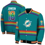 custom miami dolphins rainbow jersey number aqua varsity jacket best selling