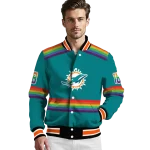 custom miami dolphins rainbow jersey number aqua varsity jacket best selling
