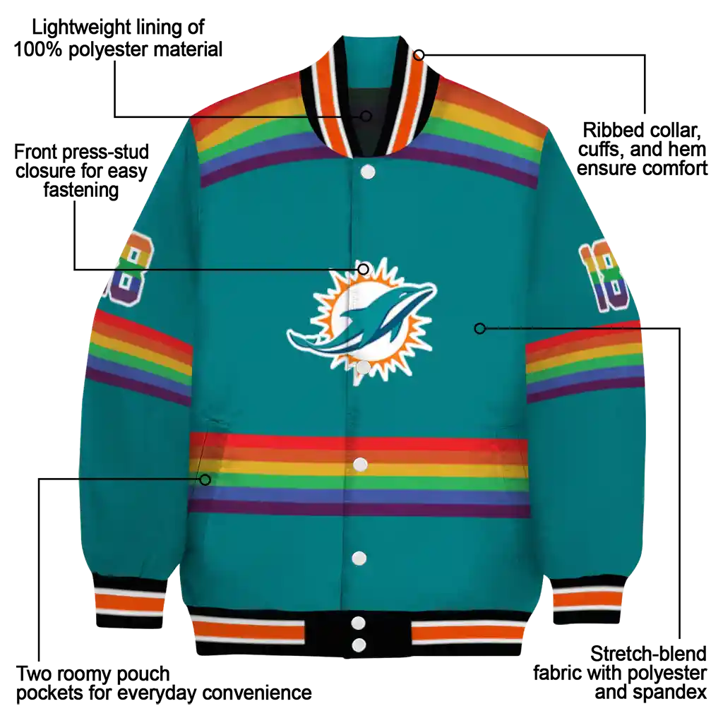 custom miami dolphins rainbow jersey number aqua varsity jacket new arrival custom miami dolphins rainbow jersey number aqua varsity jacket new arrival