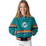 custom miami dolphins rainbow jersey number aqua varsity jacket best selling