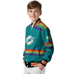 custom miami dolphins rainbow jersey number aqua varsity jacket best selling