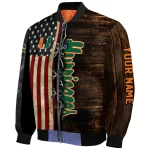 custom miami hurricanes flag wood brown bomber jacket best selling