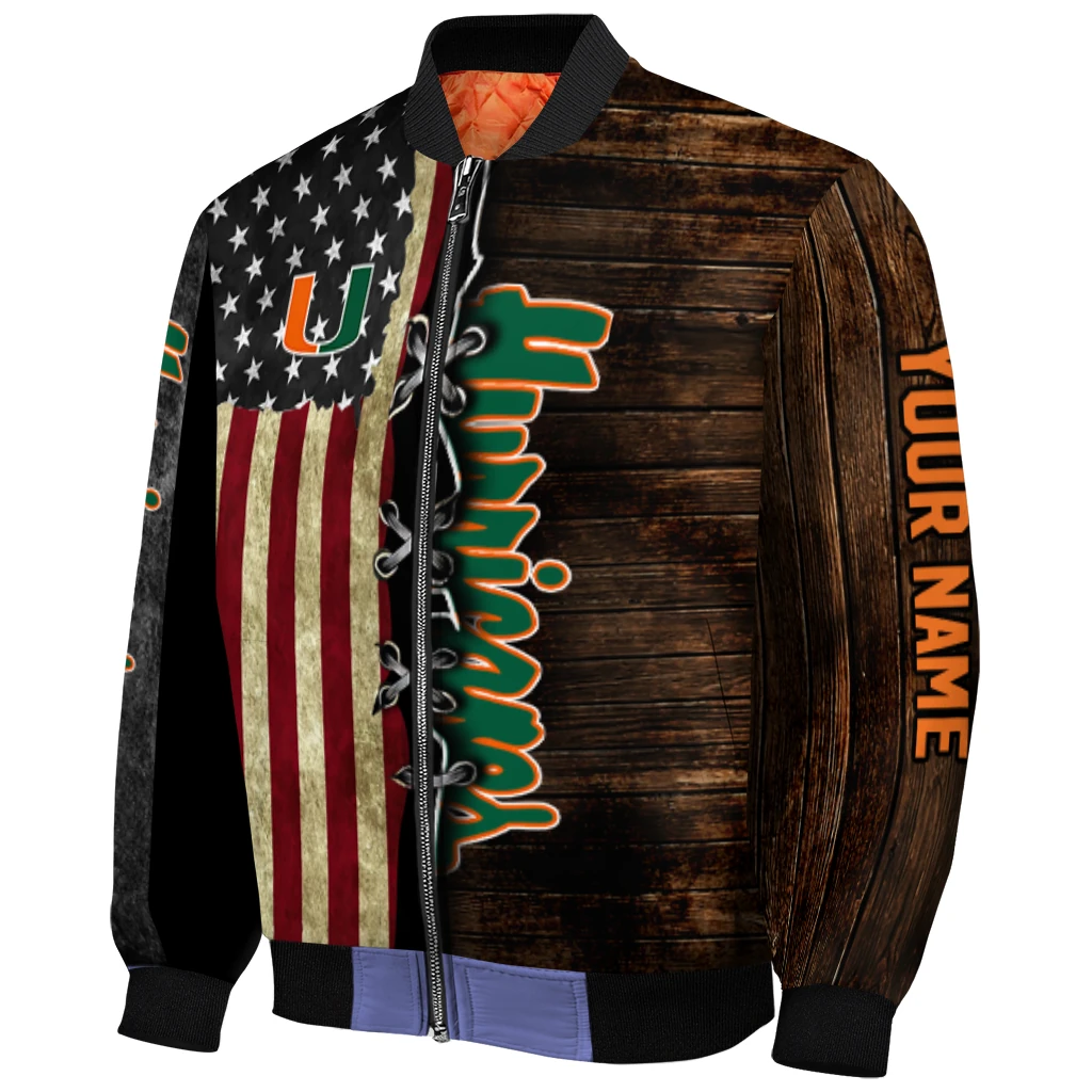 custom miami hurricanes flag wood brown bomber jacket fashion forward custom miami hurricanes flag wood brown bomber jacket fashion forward