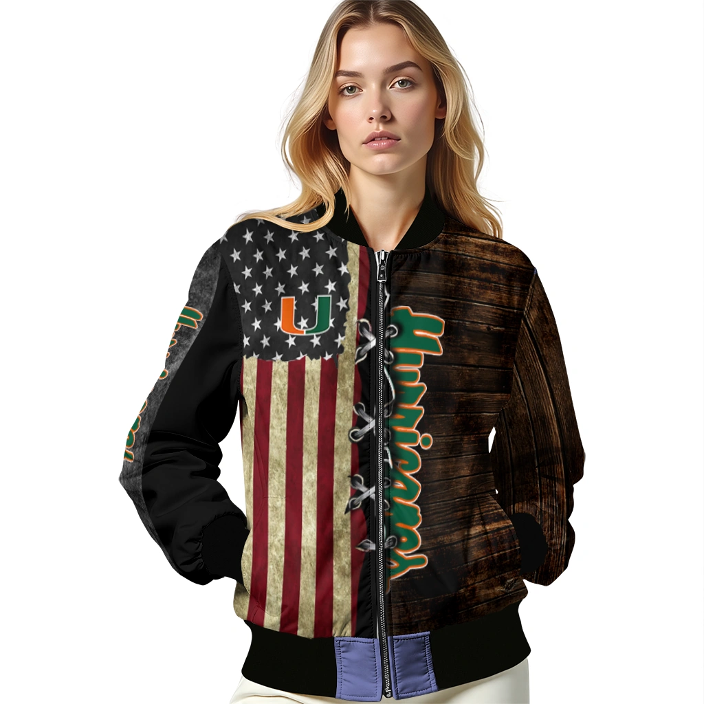 custom miami hurricanes flag wood brown bomber jacket latest model custom miami hurricanes flag wood brown bomber jacket latest model
