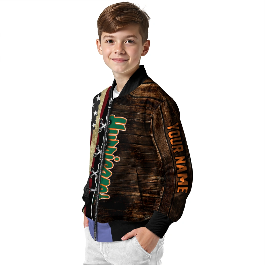 custom miami hurricanes flag wood brown bomber jacket trendy custom miami hurricanes flag wood brown bomber jacket trendy