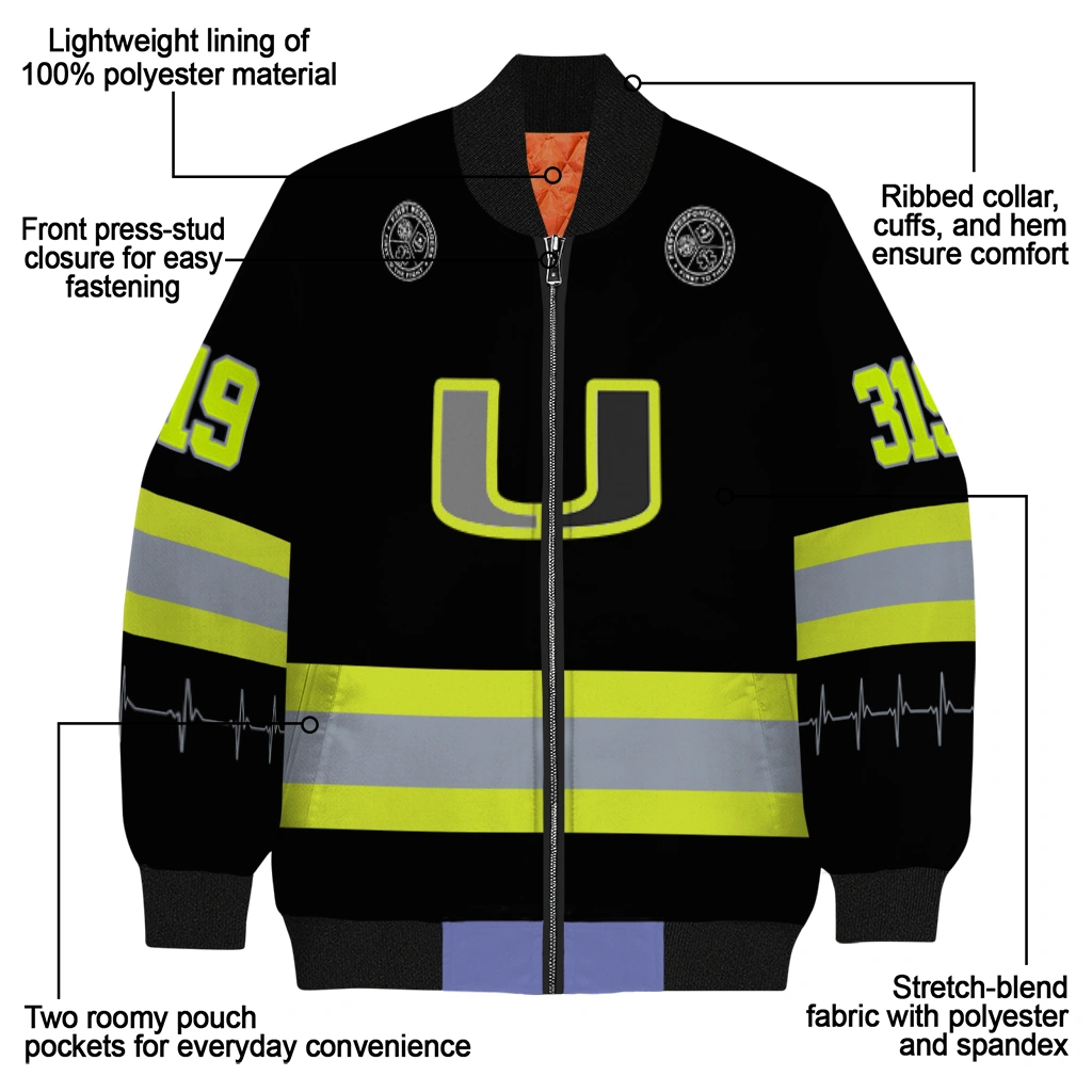 custom miami hurricanes heartbeat accent black green bomber jacket new arrival custom miami hurricanes heartbeat accent black green bomber jacket new arrival