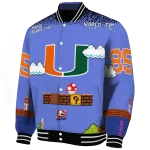 custom miami hurricanes mario blocks blue black varsity jacket best selling