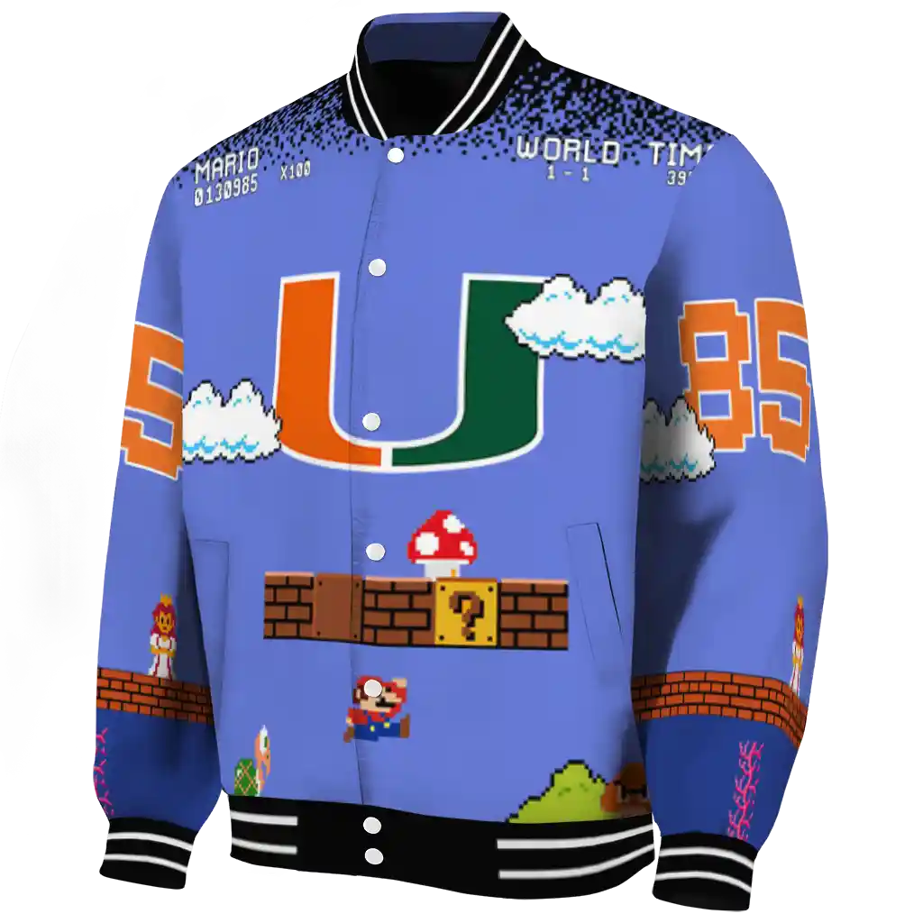 custom miami hurricanes mario blocks blue black varsity jacket best selling custom miami hurricanes mario blocks blue black varsity jacket best selling
