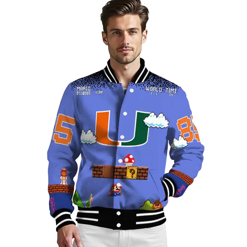 custom miami hurricanes mario blocks blue black varsity jacket high quality custom miami hurricanes mario blocks blue black varsity jacket high quality