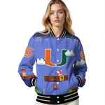 custom miami hurricanes mario blocks blue black varsity jacket best selling