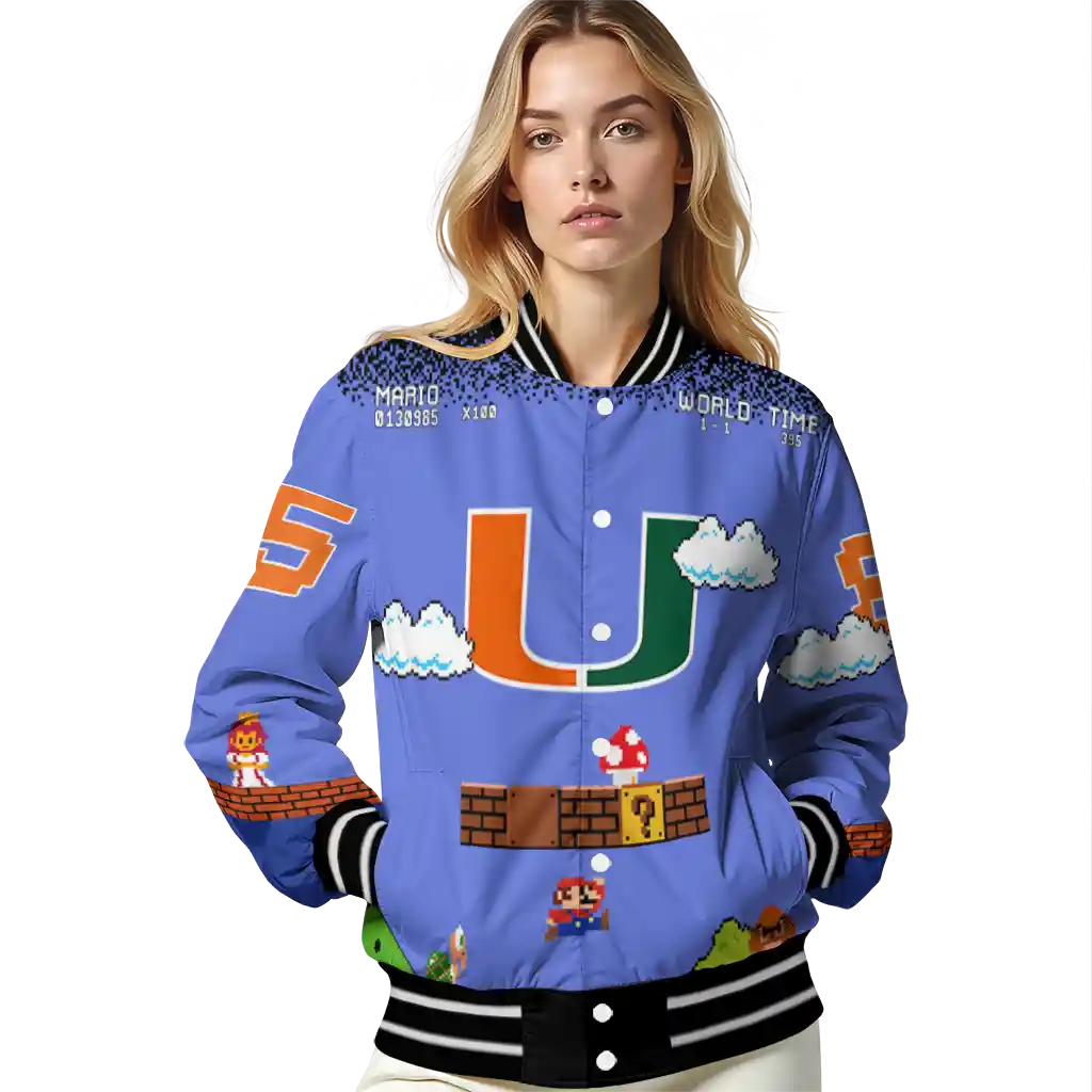 custom miami hurricanes mario blocks blue black varsity jacket latest model custom miami hurricanes mario blocks blue black varsity jacket latest model