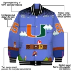 custom miami hurricanes mario blocks blue black varsity jacket best selling