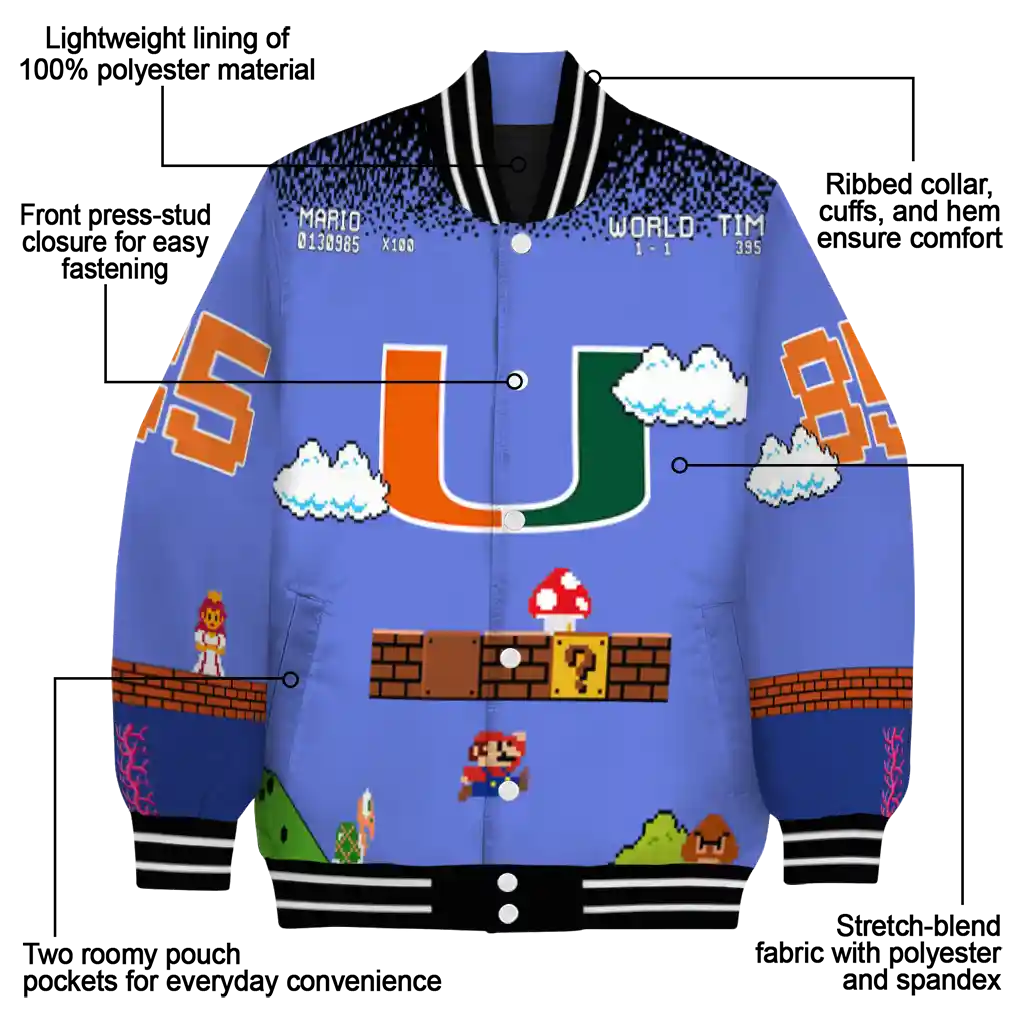 custom miami hurricanes mario blocks blue black varsity jacket new arrival custom miami hurricanes mario blocks blue black varsity jacket new arrival