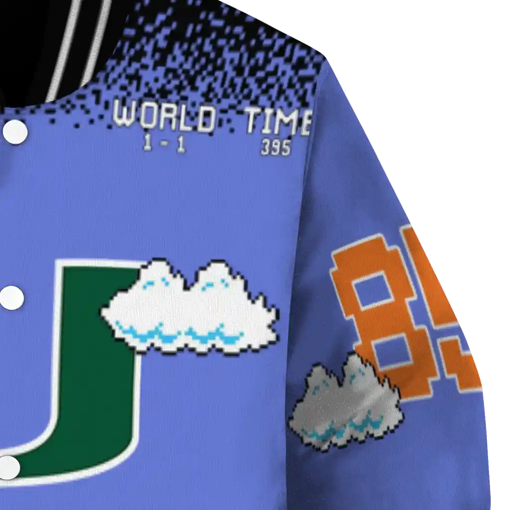 custom miami hurricanes mario blocks blue black varsity jacket premium grade custom miami hurricanes mario blocks blue black varsity jacket premium grade