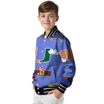 custom miami hurricanes mario blocks blue black varsity jacket best selling