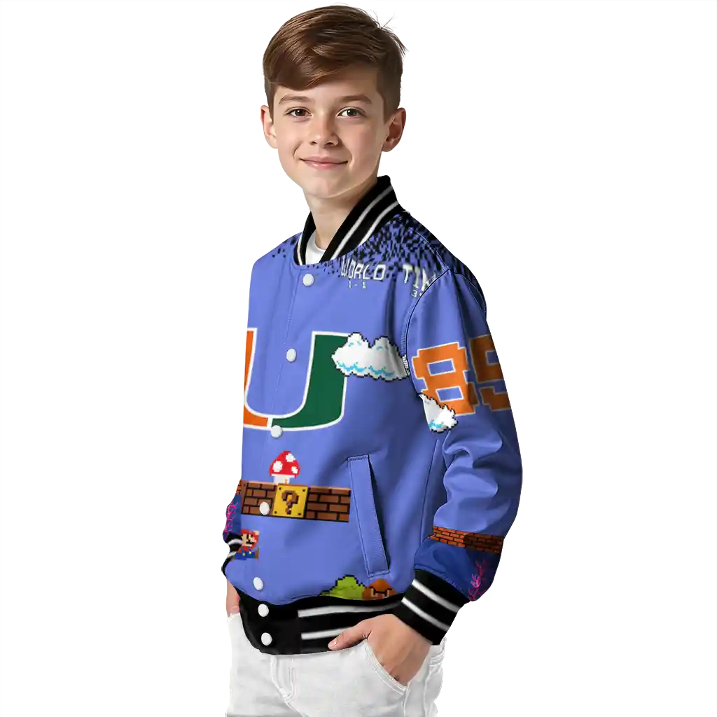 custom miami hurricanes mario blocks blue black varsity jacket trendy custom miami hurricanes mario blocks blue black varsity jacket trendy