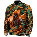 custom miami hurricanes skull horde orange varsity jacket best selling