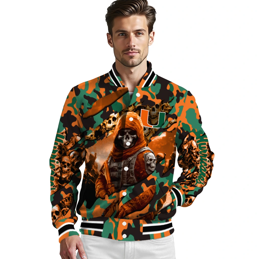 custom miami hurricanes skull horde orange varsity jacket high quality custom miami hurricanes skull horde orange varsity jacket high quality