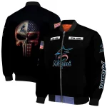 custom miami marlins american flag skull black bomber jacket best selling