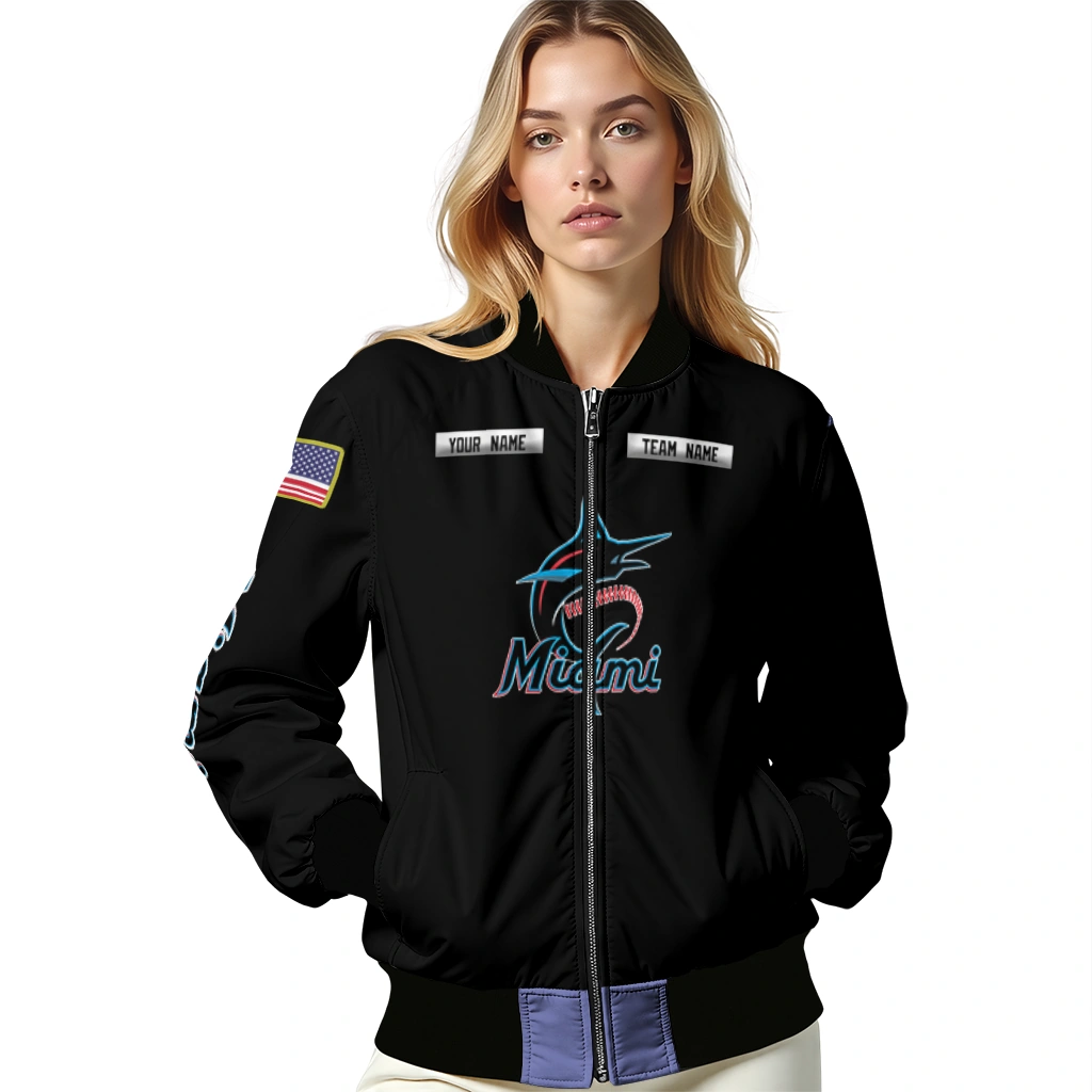 custom miami marlins american flag skull black bomber jacket latest model custom miami marlins american flag skull black bomber jacket latest model