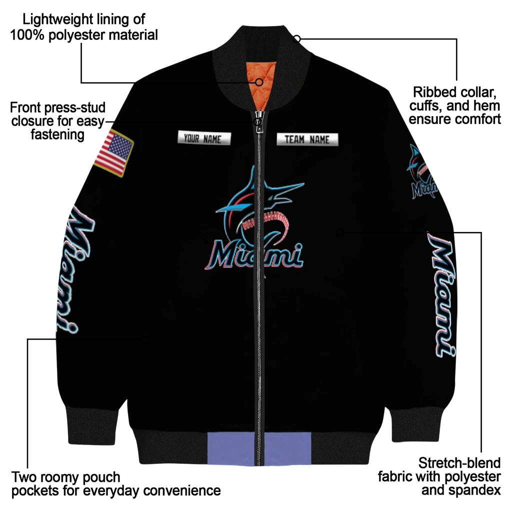 custom miami marlins american flag skull black bomber jacket new arrival custom miami marlins american flag skull black bomber jacket new arrival