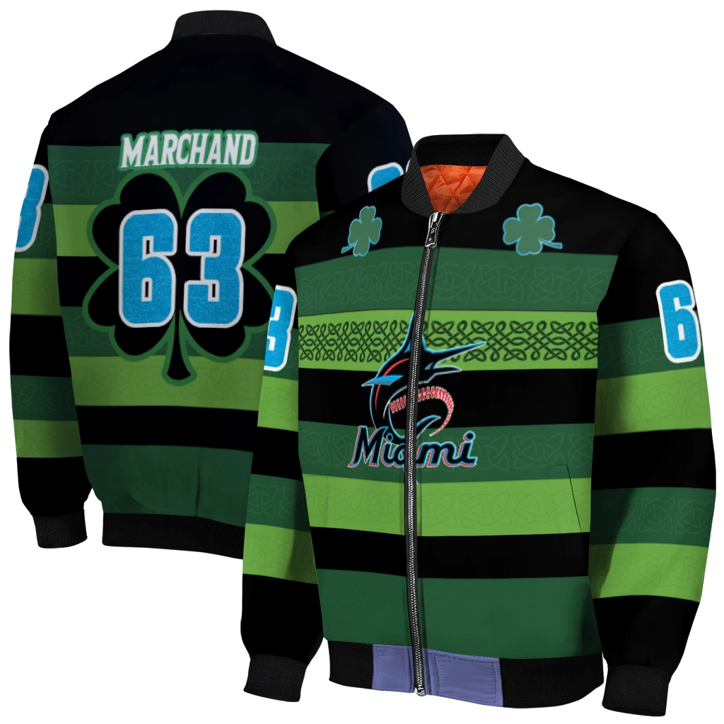 custom miami marlins clover green lines green black bomber jacket best selling custom miami marlins clover green lines green black bomber jacket best selling