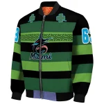 custom miami marlins clover green lines green black bomber jacket best selling