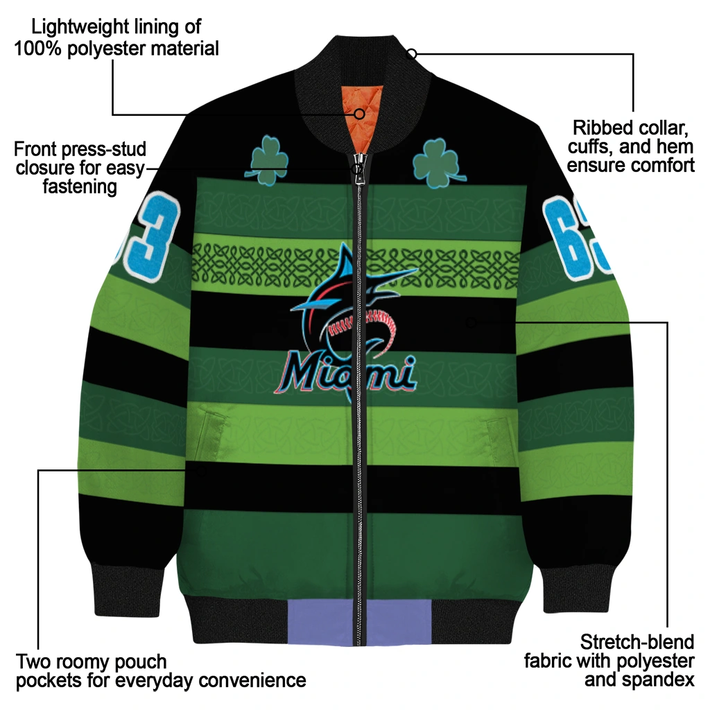 custom miami marlins clover green lines green black bomber jacket new arrival custom miami marlins clover green lines green black bomber jacket new arrival
