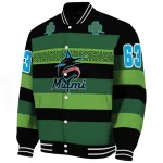 custom miami marlins clover green lines green black varsity jacket best selling