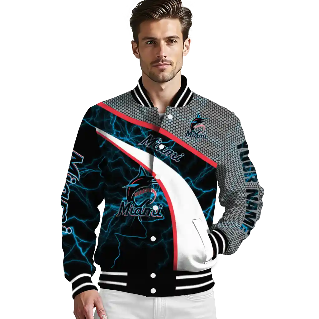 custom miami marlins electric flash blue varsity jacket high quality custom miami marlins electric flash blue varsity jacket high quality