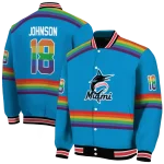 custom miami marlins rainbow jersey number blue varsity jacket best selling