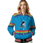 custom miami marlins rainbow jersey number blue varsity jacket best selling