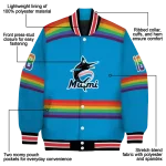 custom miami marlins rainbow jersey number blue varsity jacket best selling