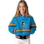 custom miami marlins rainbow jersey number blue varsity jacket best selling