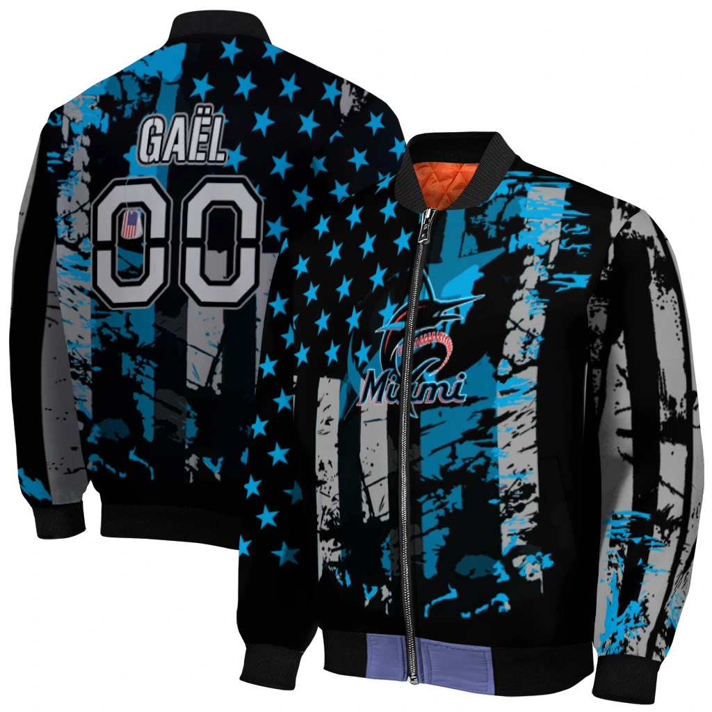 custom miami marlins star stripes blue black bomber jacket best selling custom miami marlins star stripes blue black bomber jacket best selling