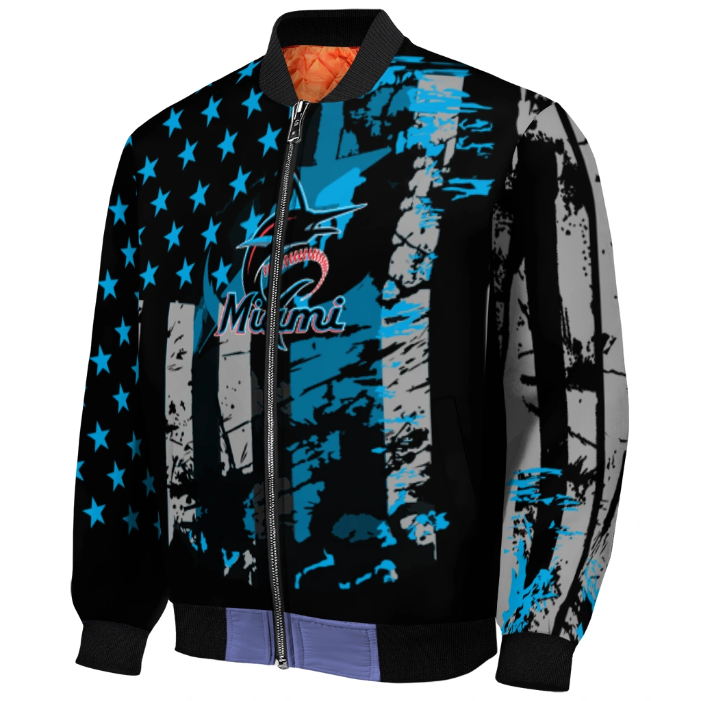 custom miami marlins star stripes blue black bomber jacket fashion forward custom miami marlins star stripes blue black bomber jacket fashion forward