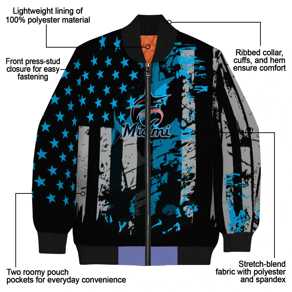 custom miami marlins star stripes blue black bomber jacket new arrival custom miami marlins star stripes blue black bomber jacket new arrival