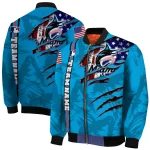 custom miami marlins us flag claws blue bomber jacket best selling