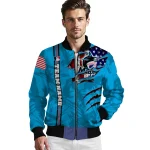 custom miami marlins us flag claws blue bomber jacket best selling