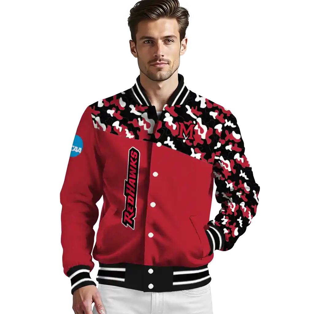 custom miami redhawks camouflage splash red varsity jacket high quality custom miami redhawks camouflage splash red varsity jacket high quality