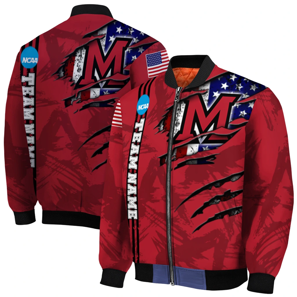 custom miami redhawks usa flag claws red bomber jacket best selling custom miami redhawks usa flag claws red bomber jacket best selling
