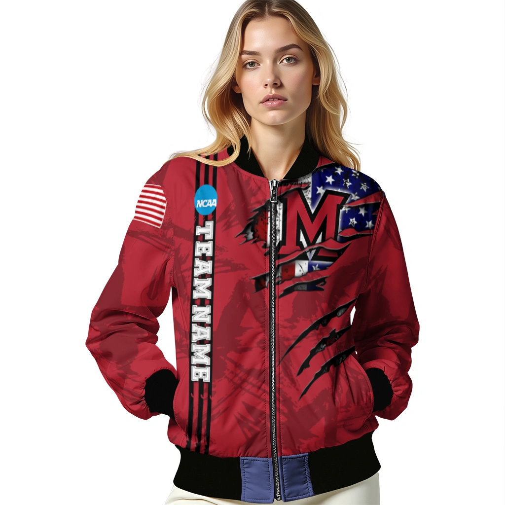 custom miami redhawks usa flag claws red bomber jacket latest model custom miami redhawks usa flag claws red bomber jacket latest model