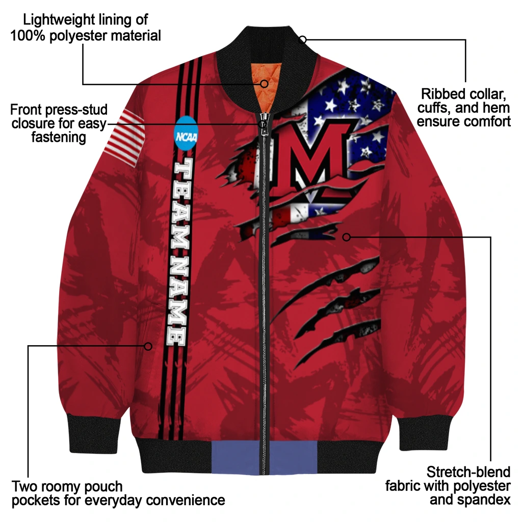 custom miami redhawks usa flag claws red bomber jacket new arrival custom miami redhawks usa flag claws red bomber jacket new arrival
