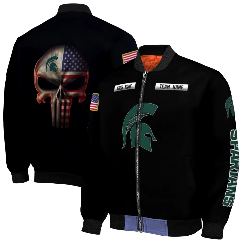 custom michigan state spartans american flag skull black bomber jacket best selling custom michigan state spartans american flag skull black bomber jacket best selling